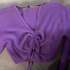 cropped purple knit hoodie